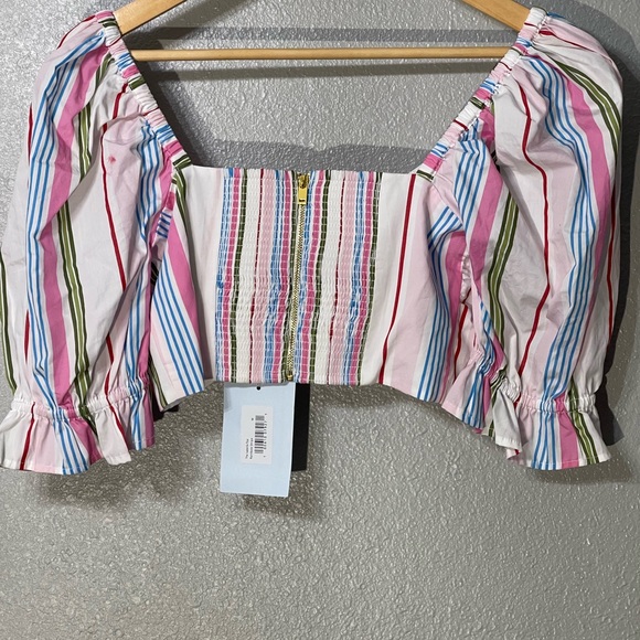 NWT Hill House The Isabella Top With Rainbow Stripe Puff Sleeve - SZ M - Picture 7 of 8